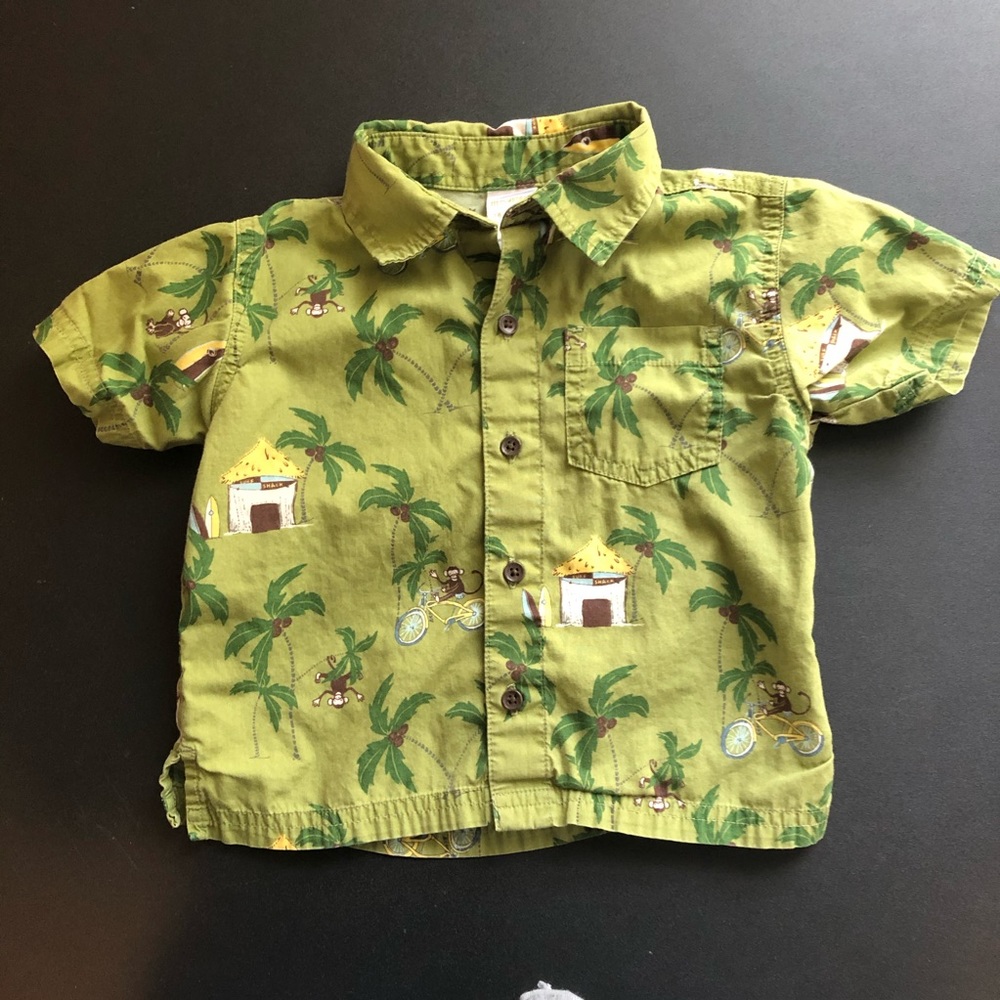 Gymboree “Global Surf” Green Tropical Button Up Size 18-24 Months